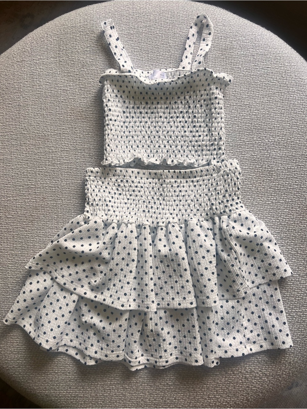 Girls Urban Kids White Smocked Polka Dot Two-Piece Matching Set - Medium
